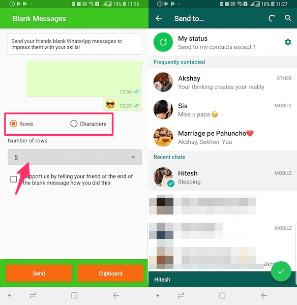 Odesílejte prázdné zprávy WhatsApp
