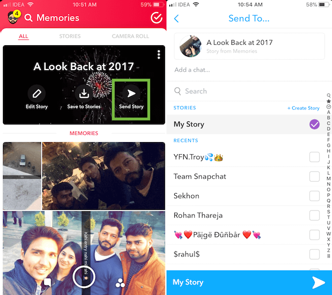 Senden oder posten Sie Ihre Erinnerungen an 2017 auf Snapchat