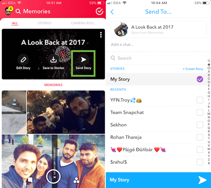 Pošlete nebo zveřejněte své vzpomínky z roku 2017 na Snapchat