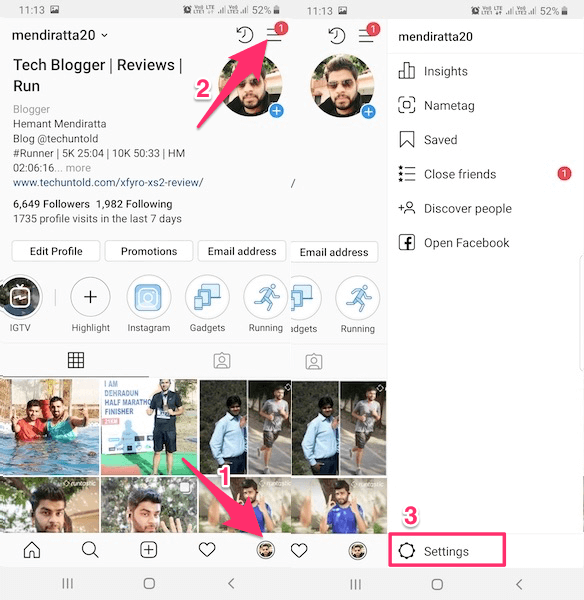 Einstellungen in der Instagram-App