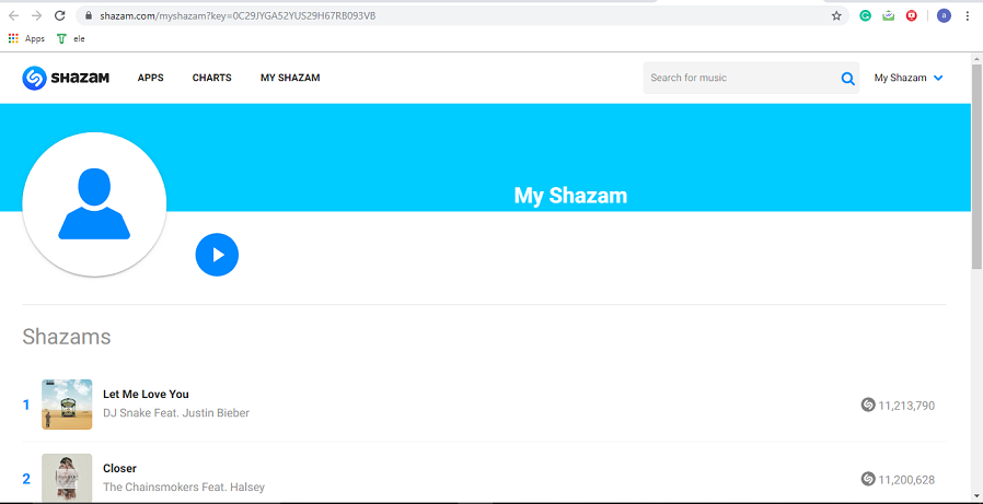 Shazam 프로필