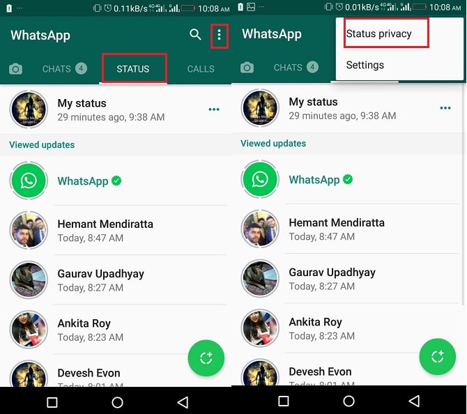 Εμφάνιση της κατάστασης WhatsApp σε συγκεκριμένους φίλους