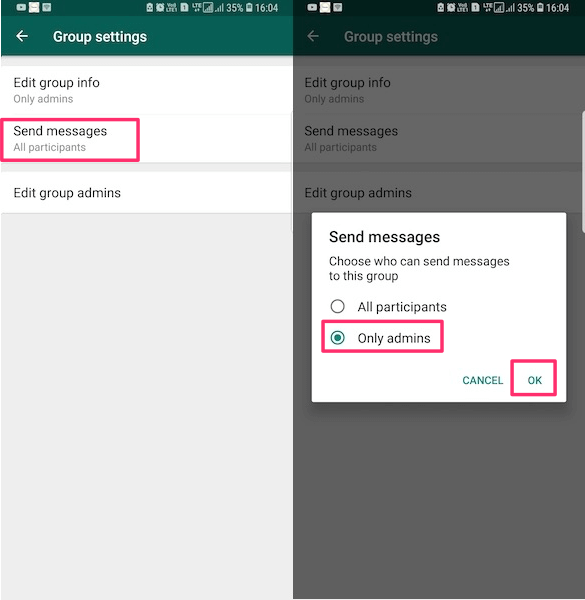 Nie zezwalaj członkom grupy na wysyłanie wiadomości na WhatsApp