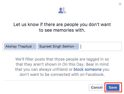 Stop med at se Facebook-minder med bestemte venner