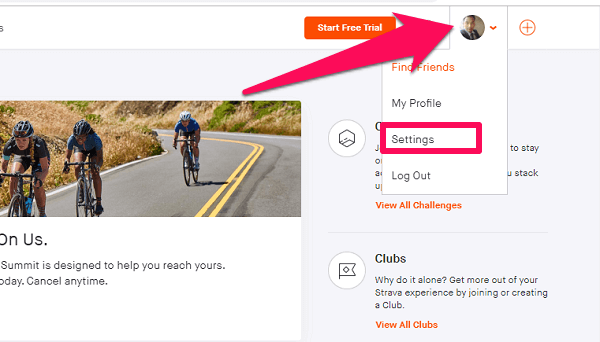 إعدادات Strava