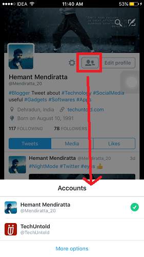 Schakelen tussen meerdere Twitter-accounts