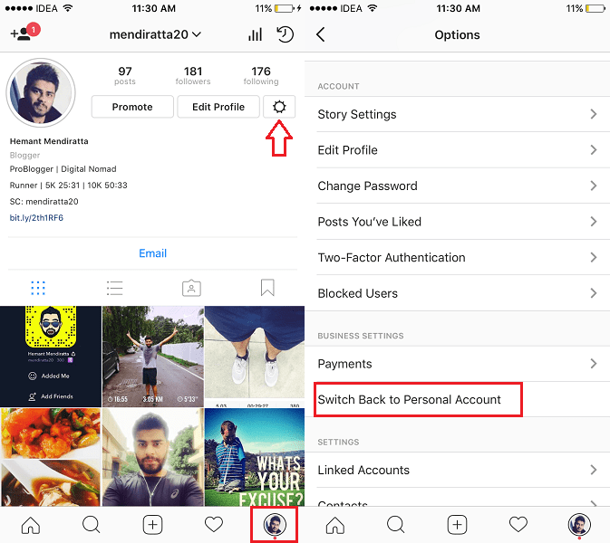Επιστρέψτε στο Προσωπικό Προφίλ στο Instagram