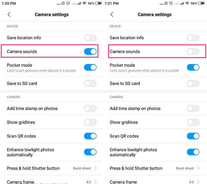 قم بإيقاف تشغيل Camera Shutter Sound Android