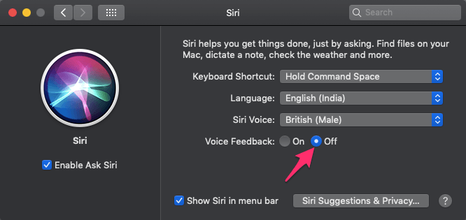 Desativar o feedback de voz da Siri