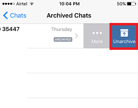 WhatsApp beszélgetés elrejtésének megjelenítése
