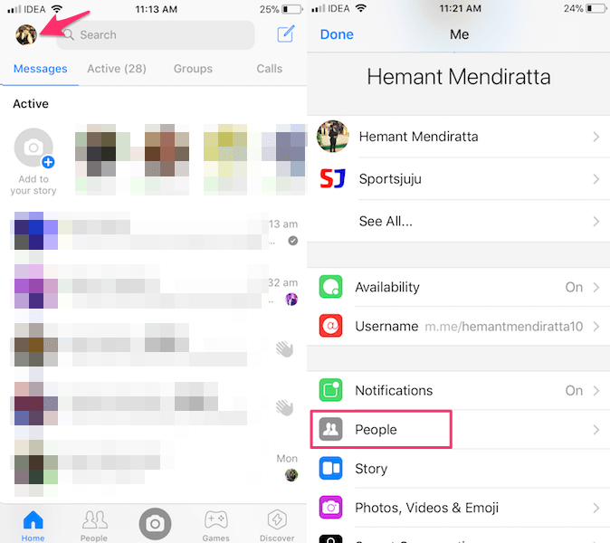 Fjern synkronisering af kontakter fra Messenger på iPhone Android