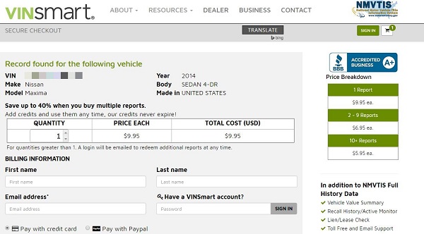 VINsmart - Site Web comme Carfax