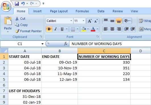 NETWORKDAYS() Funktion