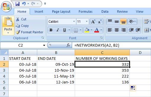 NETWORKDAYS() Funktion