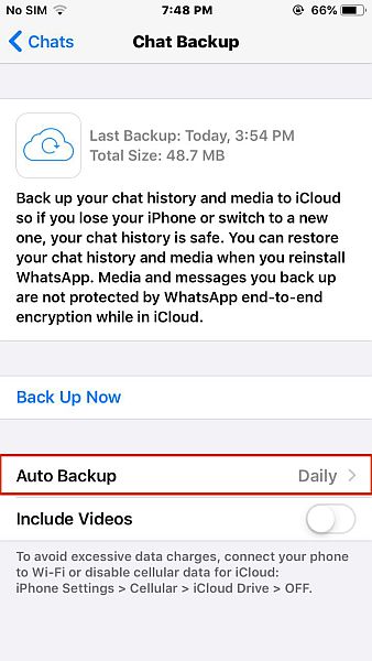 إعدادات النسخ الاحتياطي لدردشة Whatsapp لأجهزة iphone