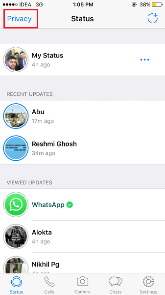 Paramètres de confidentialité du statut WhatsApp