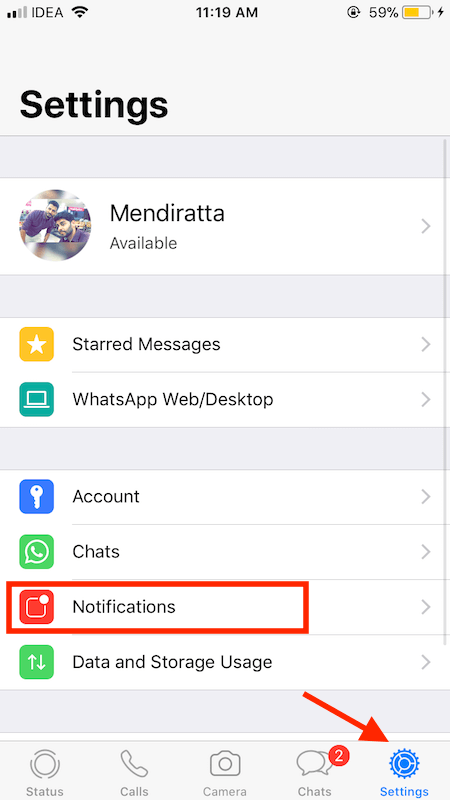 Paramètres de notification WhatsApp