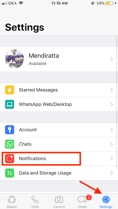 WhatsApp notification settings
