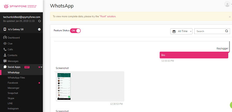 WhatsApp - fonctionnalités de spymyfone