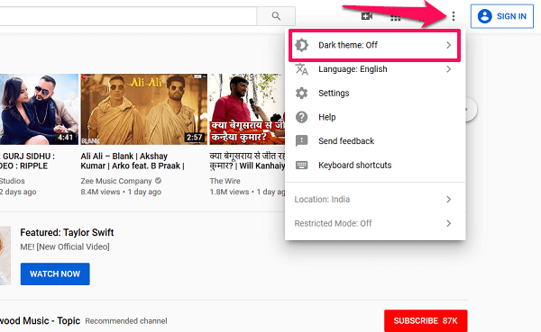 啟用 YouTube 深色主題