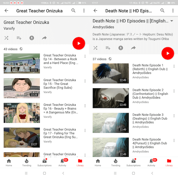 观看动漫的 Youtube 应用