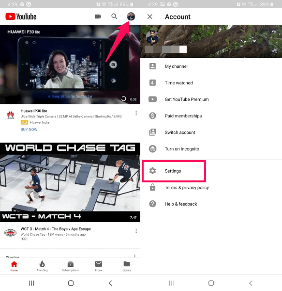 應用上的 Youtube 設置