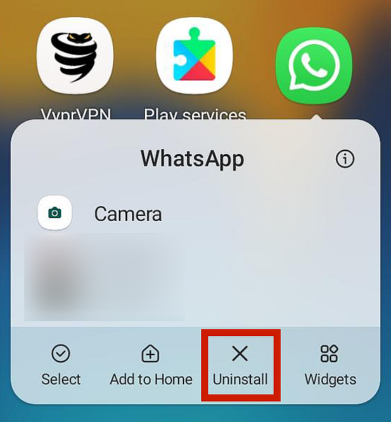 Avinstallerer whatsapp på Android