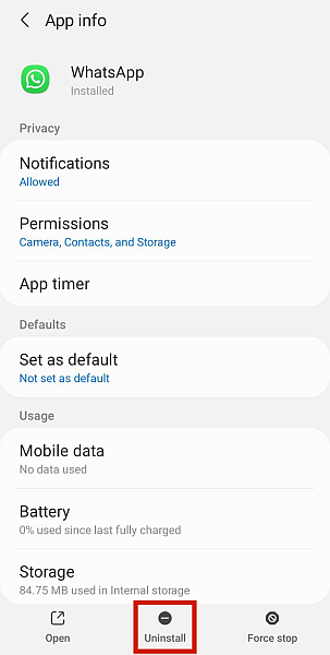 Whatsapp app info
