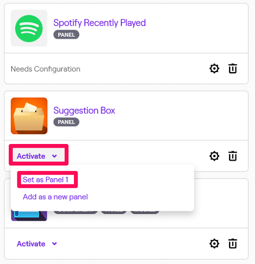 vytvořit Twitch panely