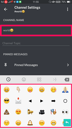 føj emoji til Discord-kanalnavnet fra mobilen