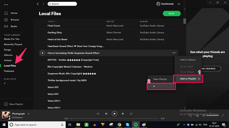 Spotify 재생 목록에 로컬 파일 추가