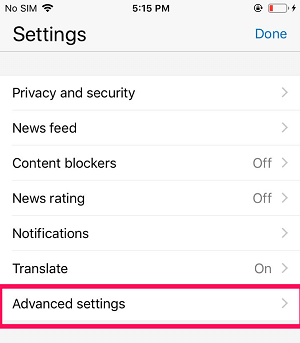 zaawansowane ustawienia przeglądarki w ios