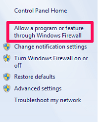 允许程序或功能通过 Windows 防火墙