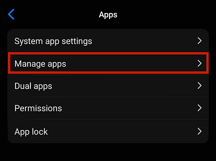 Wählen Sie Apps verwalten aus