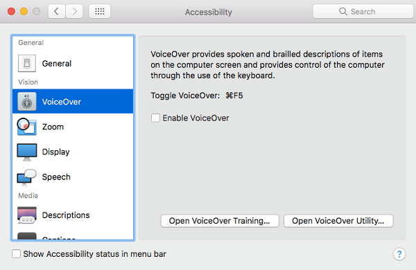 apple voiceover - εφαρμογές ανάγνωσης οθόνης για Mac