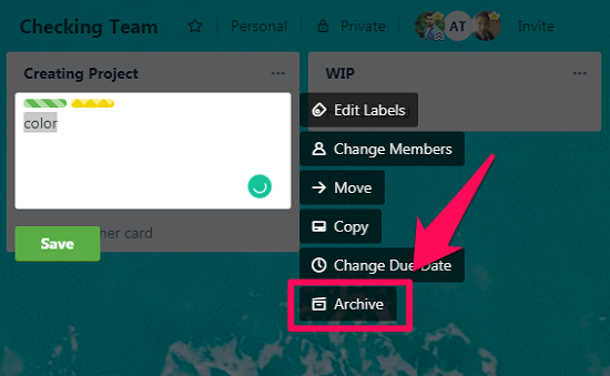archivar tarjetas en Trello