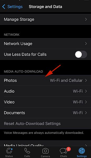 Opbevaring og dataindstillinger whatsapp til iphone