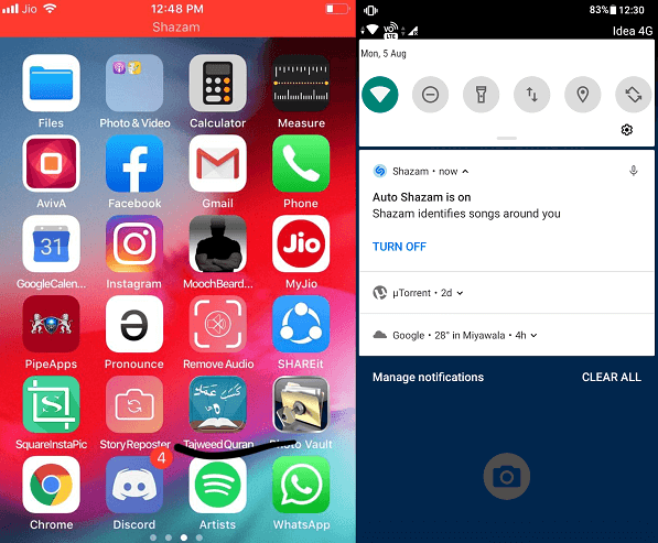 automatisk shazam-avisering på Android och iPhone