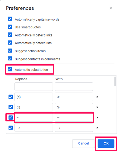 sustitución automática de em dash