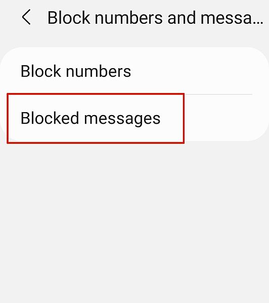 تم تحديد خيار الرسائل المحظورة في تطبيق إعدادات رسائل Samsung