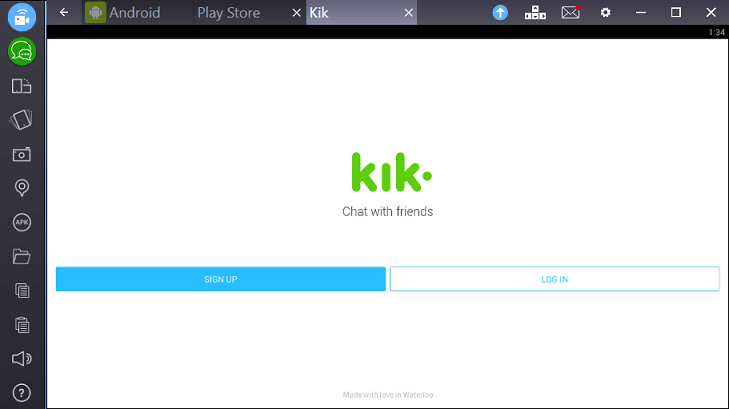 bluestacks per kik: apri kik e accedi