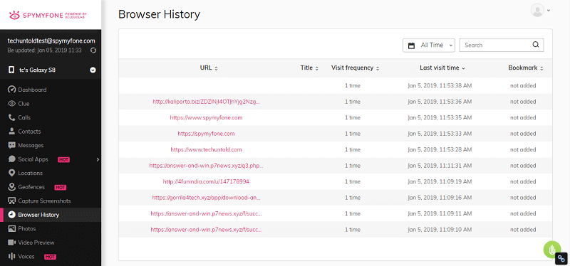 跟踪瀏覽器歷史記錄 - FoneMonitor