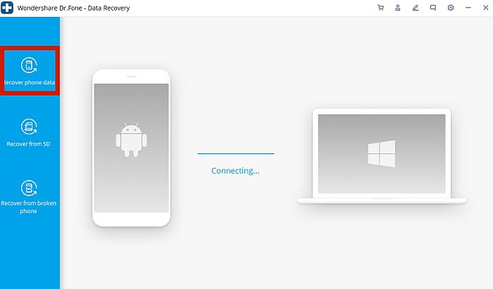 Interface utilisateur de connexion Dr. Fone Mobile à PC avec l