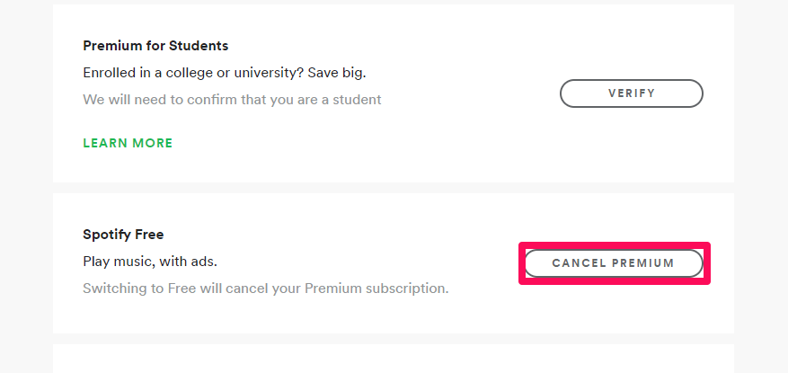 ακυρώστε το Spotify premium