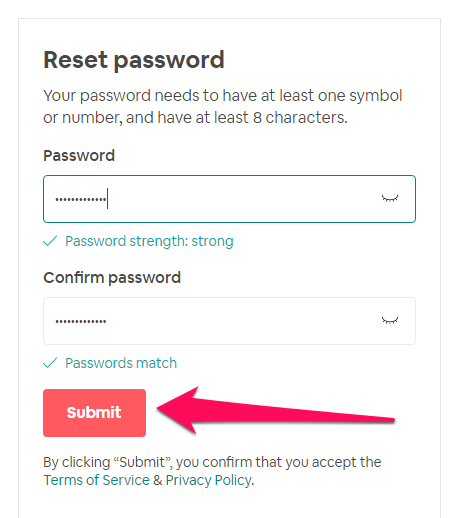 reset Airbnb password