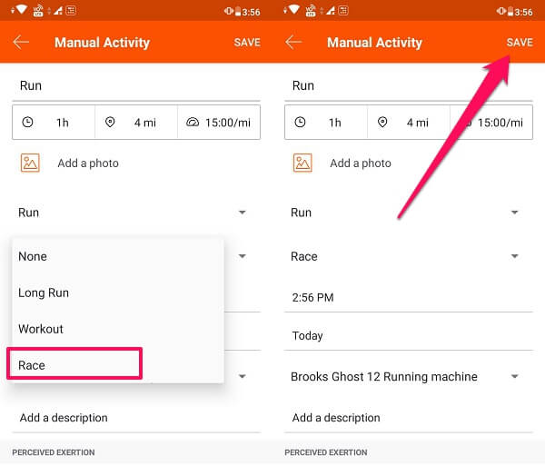 otaguj bieg jako wyścig w aplikacji Strava