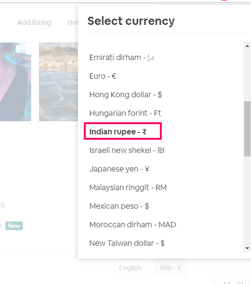valuta wijzigen op Airbnb-website