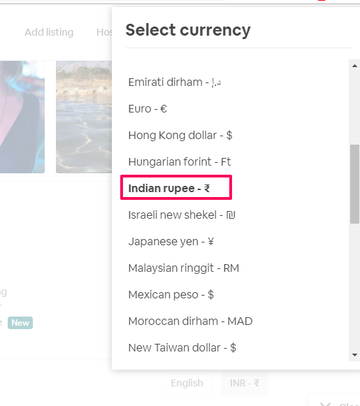 在 Airbnb 網站上更改貨幣
