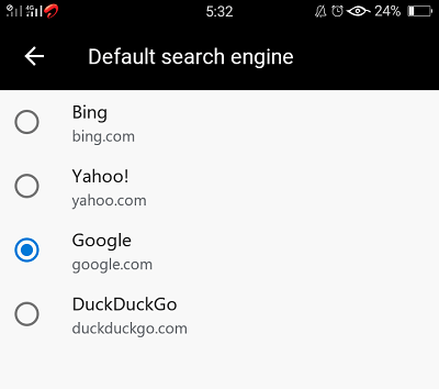 تغيير محرك البحث الافتراضي على Microsoft Edge android
