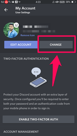 changer le mot de passe discord sur l